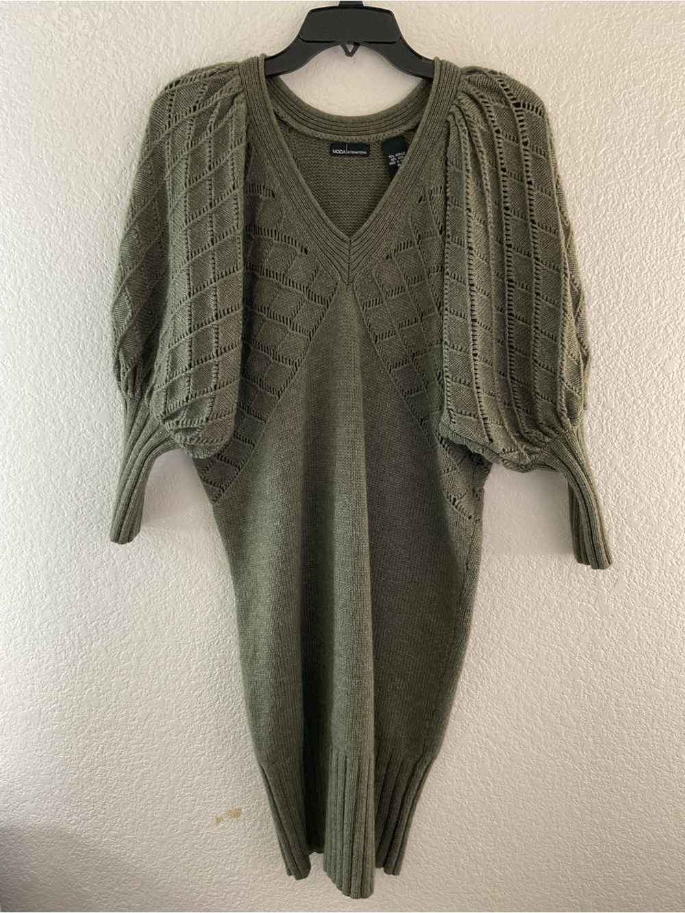Vintage Moda International Olive Green Dolman Sweater Dress Fall Winter Casual